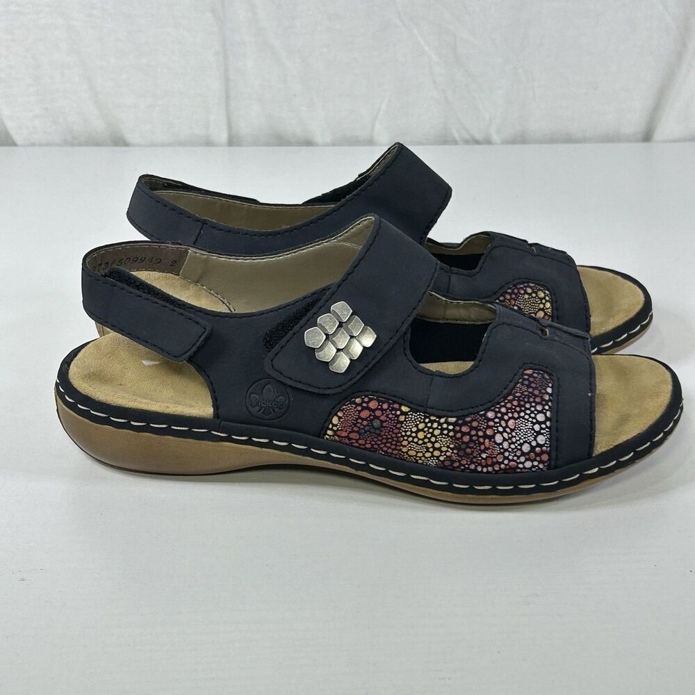 Rieker Regina Blue Sandals Pacific Ocean Flower Anti-stress Women EU 40 US 9.5